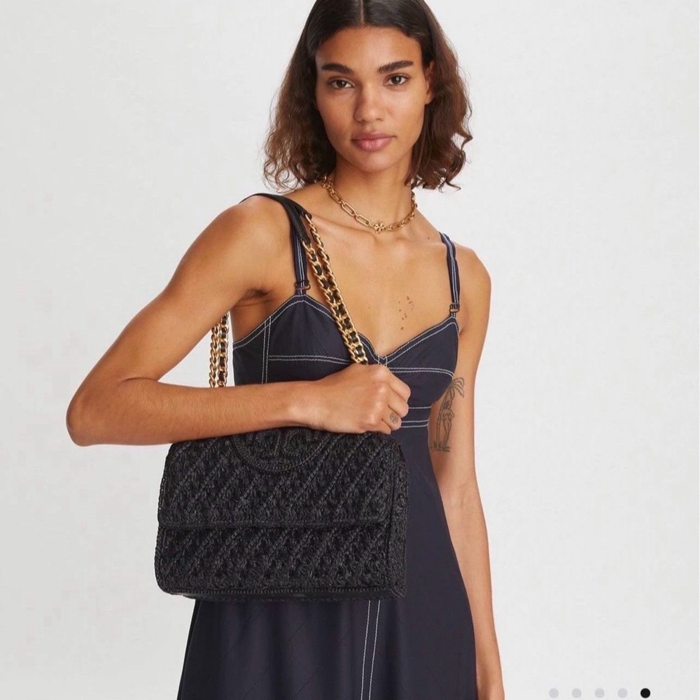 Large  Tory Burch Black Quilted Shoulder Bag with Elegant Chain